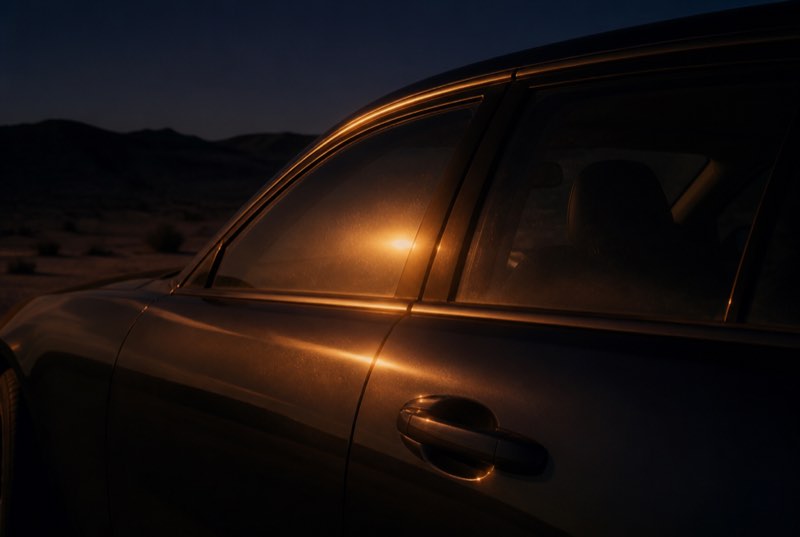 Car door at night under warm streetlight